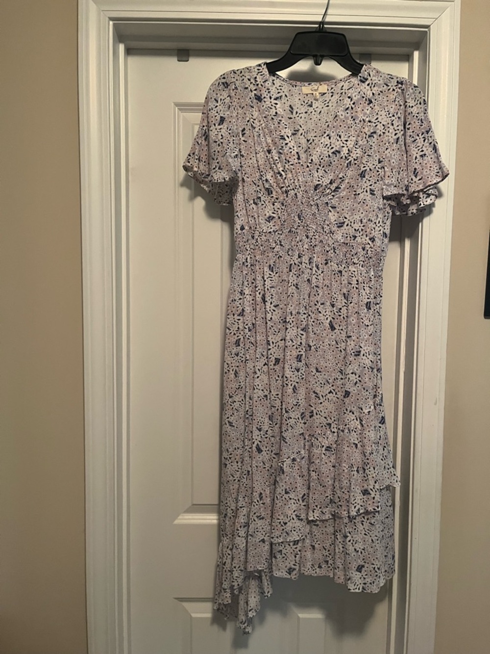 easel Lavender Floral High-Low Ruffle Midi Dress